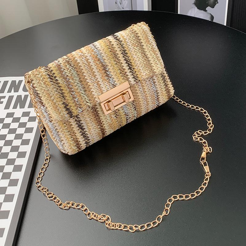 Sweet Wind Fashion Straw Double Head Lock Shoulder Bag Bag Summer New Trend Chain Messenger Bag One Piece