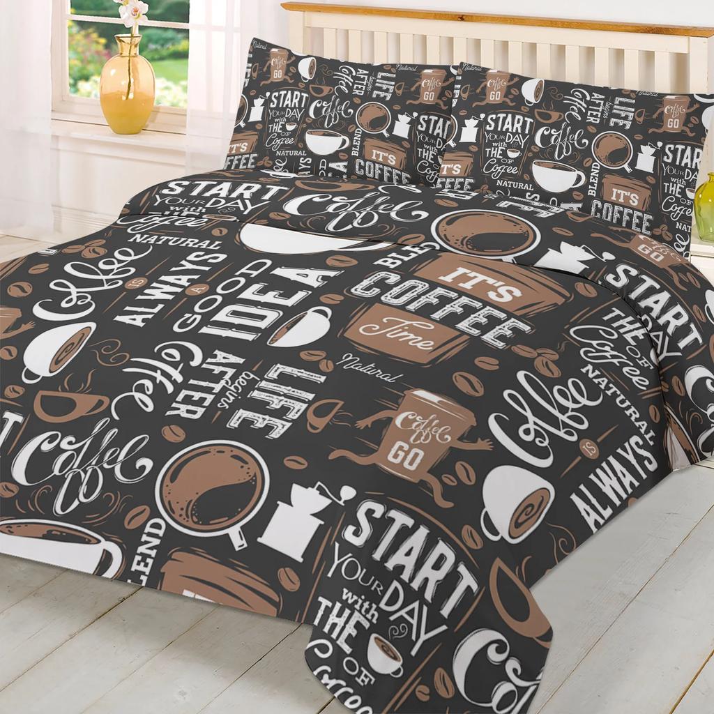 Kaffee Kaffeebohnen Kaffeetasse 3-teiliges Bettwäscheset für Doppelbett Heimtextil Bettbezug Steppdeckenbezug Kissenbezug