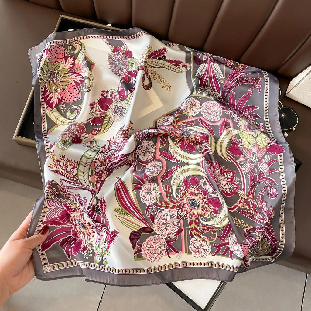 Fashion 70*70 Cm New Designer Women Scarf Houndstooth Silk Print Wrap Temperament French Luxury Ladies Handkerchief Headband