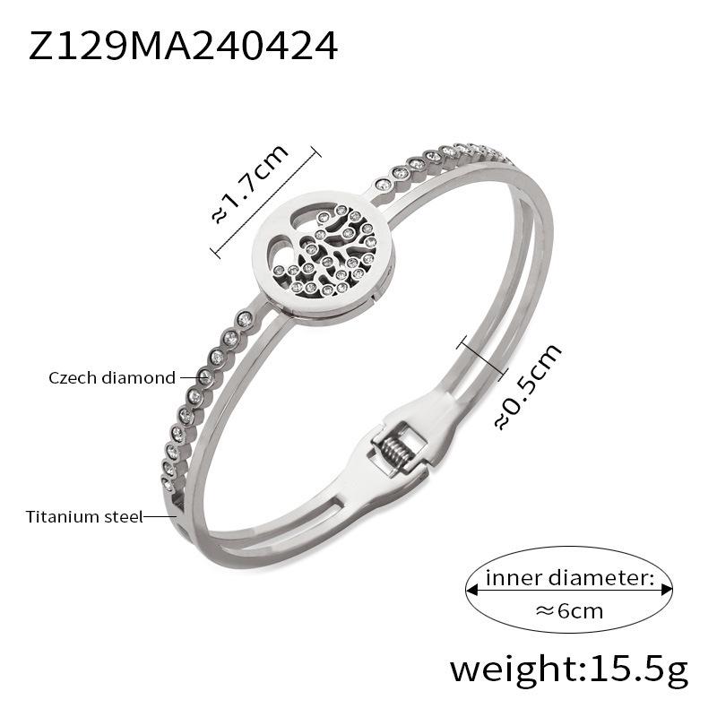 European & American Light Luxury Titanium Steel Gold-Plated Open Design Bracelets with Rhinestone Inlay for Women