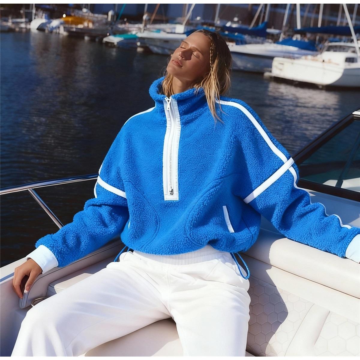 Women Fleece Half Zip Pullover Stand