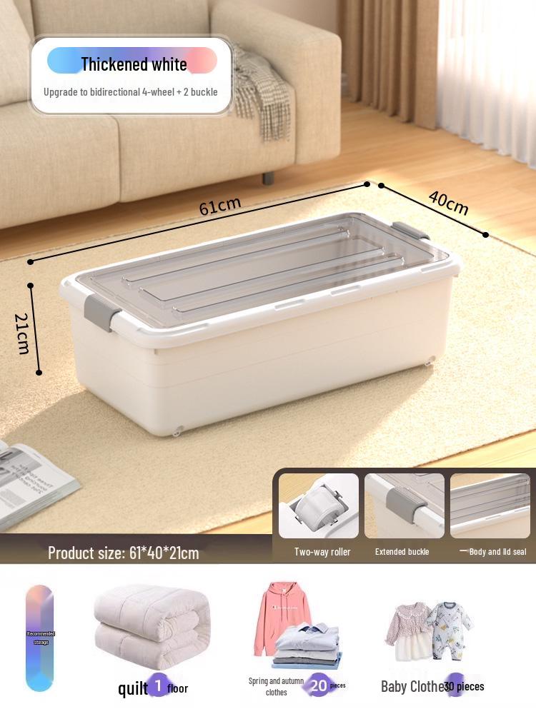 Under-bed Transparent Storage Box with Wheels for Clothes and Quilts