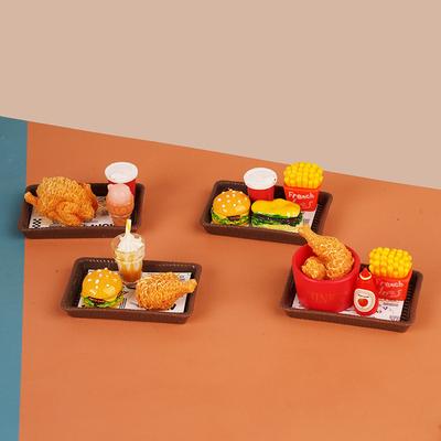 Dollhouse Miniature Food Play Simulation Burger Fries Fried Chicken Family Bucket Set Model Ornament Doll House Ob1