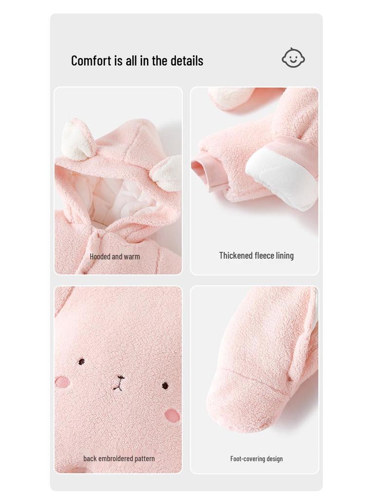 Infant Winter Jumpsuit: Thickened Cotton with Velvet, Quilted Warm Newborn Outfit for Autumn and Winter