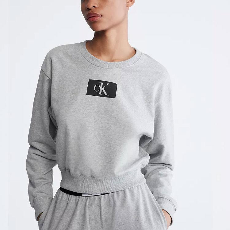 Calvin Klein 1996 Letter Patch Comfortable Crew Neck Long Sleeve Sweatshirt Women Sweatshirt Gray QS6942-020