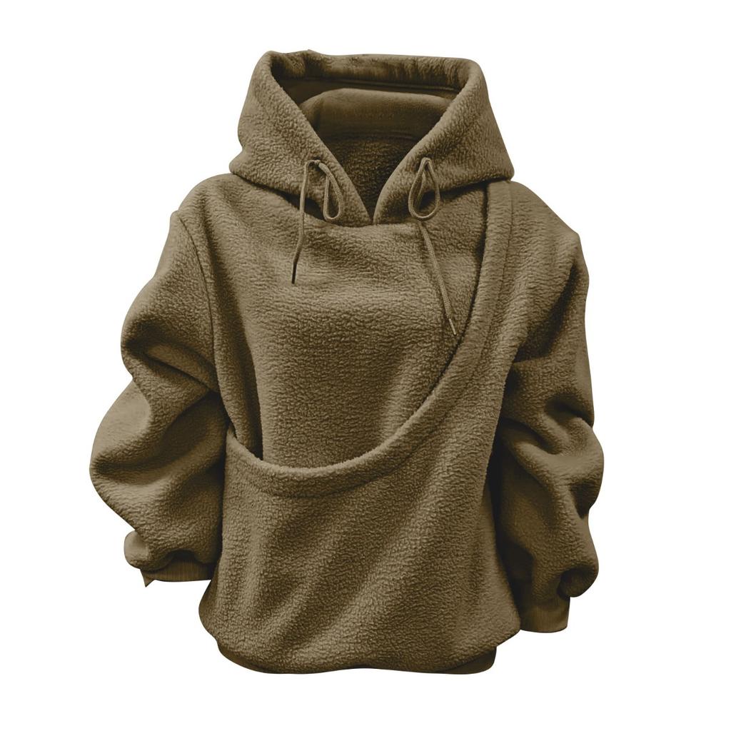 New Autumn and Winter Styles, Solid Color, Hooded, Plush, Pet Bag, Loose Fit, Pullover, Hoodie, Women's