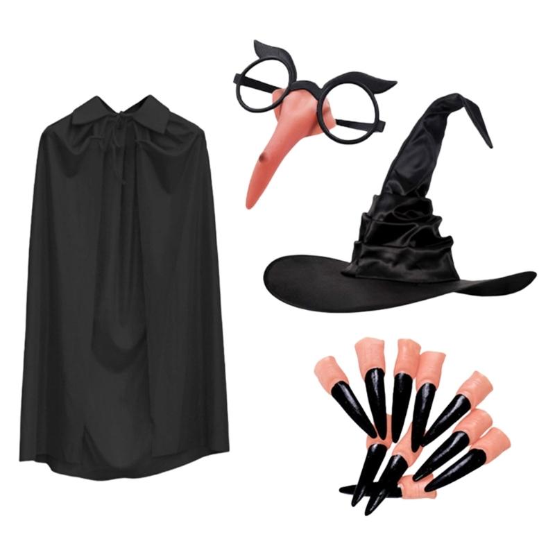 3/4Pcs Witches Witch Costume Accessories Wizard Witch Hat Witch Glasses Nose Halloween Fancy Dressing Cosplay Costumes