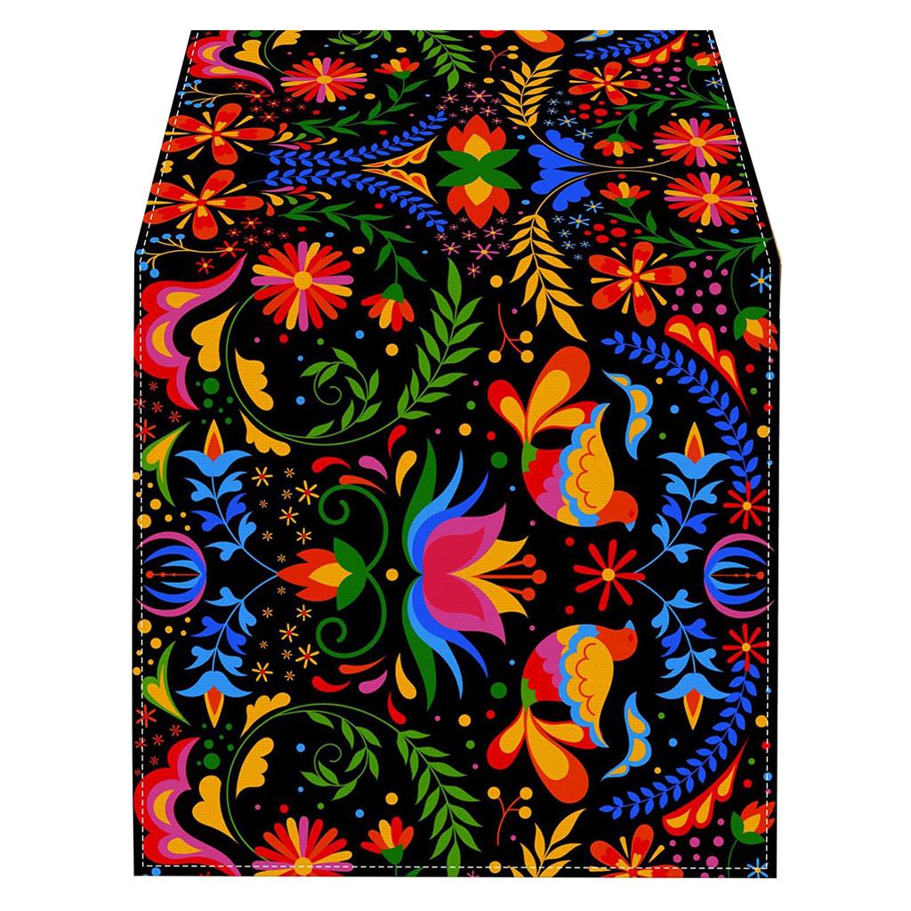 Mexico Flower Table Runner Ethnic Festival Party Kitchen Dining Tablecloth Colorful Floral Print Table Cover