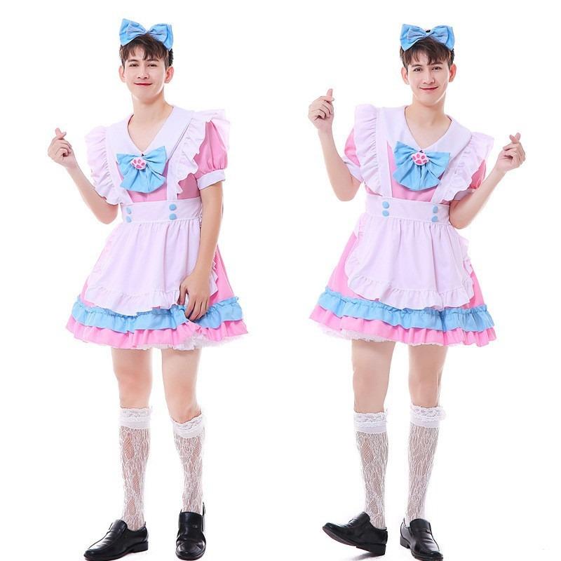 Costume da Cameriera Carino di Halloween Lolita Abbigliamento da Uomo Capo Inverso Taglie Forti Vestito Costume da Festa