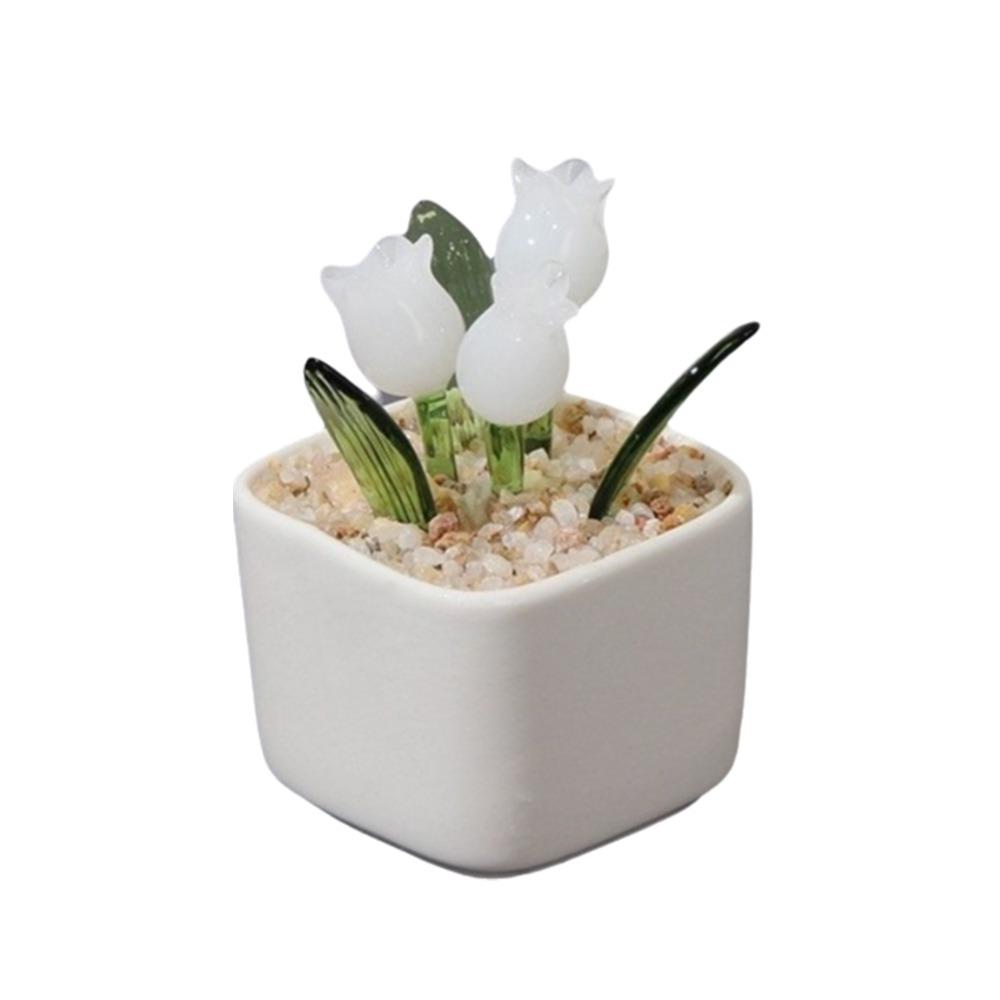 Mini Glass Flower Bouquet with Flowerpot Glass Flower Decor Blown Glass Flower  Wedding Decoration
