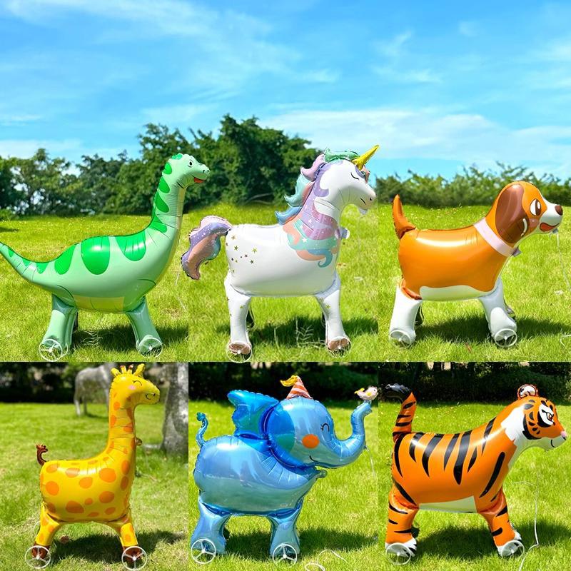 4D Tecknad Folieballonger Elefant Stå Gående Ballong Med Hjul För Barn Födelsedagsfest Dekoration Babyshower