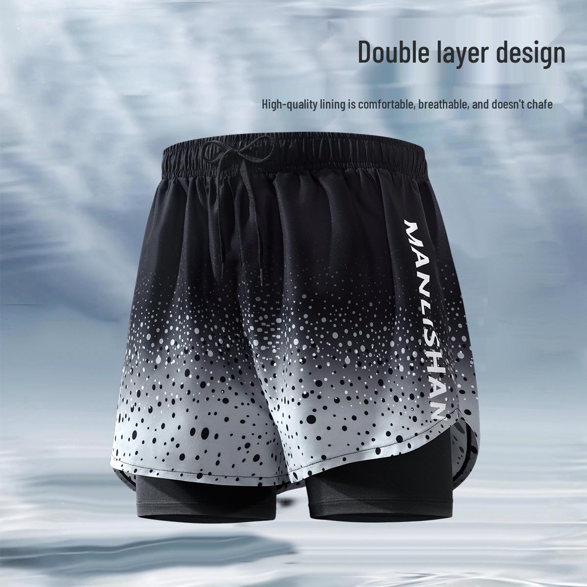 

Men s Double-Layer Quick-Dry Swim Trunks: Breathable, Anti-Embarrassment, 5 Sports Shorts for Beach & Running. 2XL for 125-145 jin