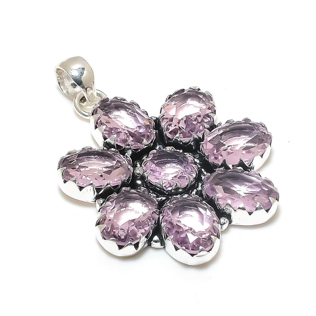 Pink Kunzite Gemstone Silver Flower Pendant In 925 Sterling Silver - Handmade Pear Design, Everyday Wear Jewelry Wadding Gift