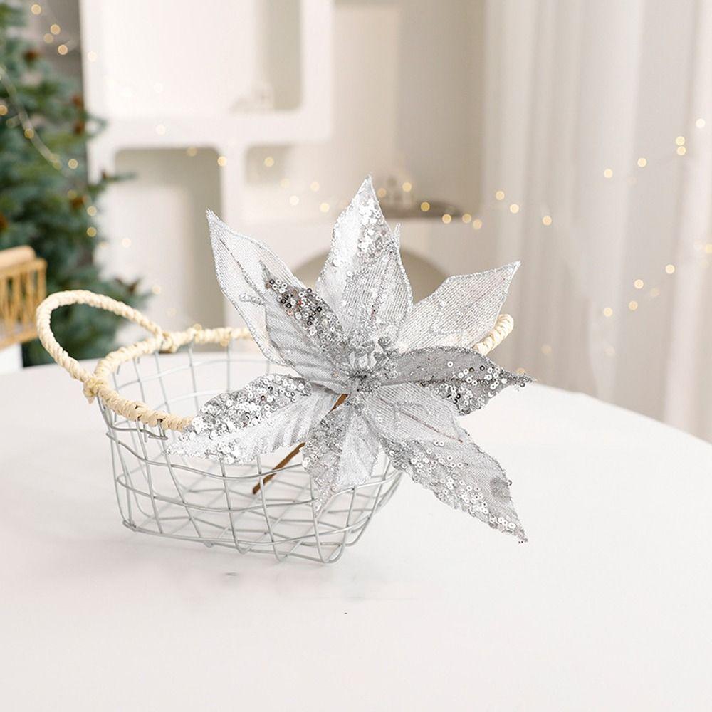 Hanging Artificial Glitter Christmas Flower Sequins Christmas Tree Ornaments  Wedding Party Decor