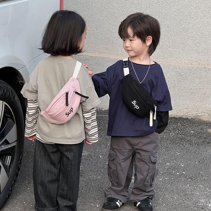 Stylish Corduroy Children's Chest Bag For Boys And Girls With Trendy Letter Design