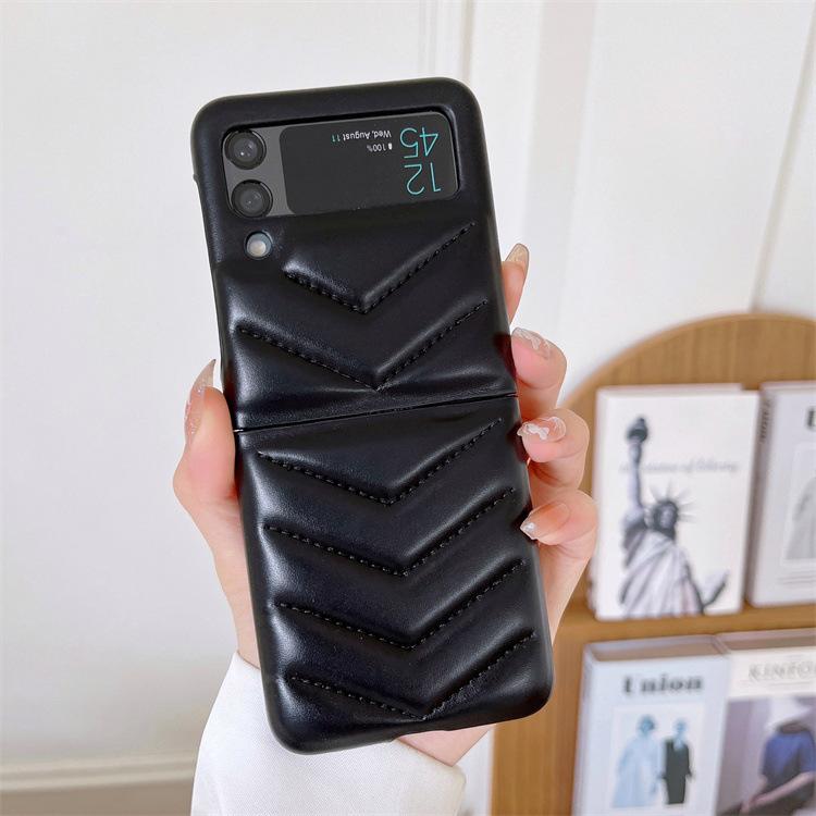 Applicable to Samsung ZFlip3 folding screen leather mobile phone case V-pattern Korean zflip4 generation back cover protective case