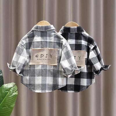 Camisa xadrez de manga comprida para meninos - Blusa casual para bebês e crianças pequenas para primavera e outono de 2023