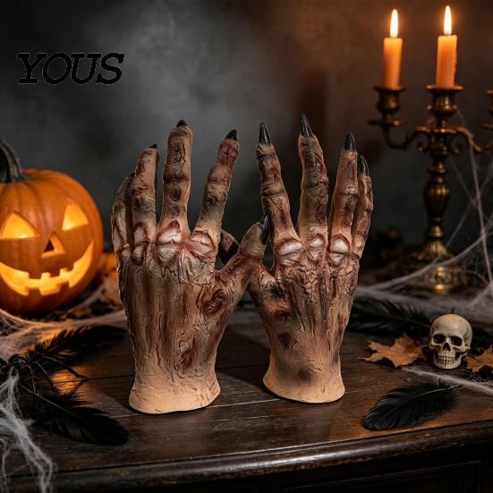 Comfortable Latex Horror Gloves 1 Pair Halloween Costume for Adults Kids, Zombie Hands Detailed Gloves, Scary Ghost Hand Cosplay Accessory Masquerade