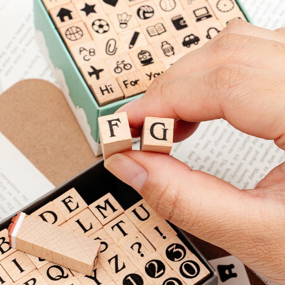 42Pcs/Set Lightweight Mini Stamp Numbers Seals Wooden Multipurpose Letters Seals Clear Carving Geometric Figures Seals