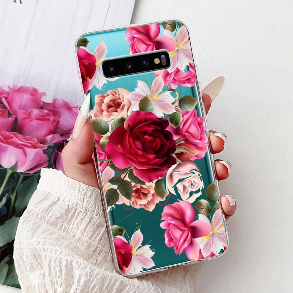 Per Samsung Galaxy S10+ S10 S10e Elegante Custodia per Telefono con Motivo Floreale e Farfalle Per Samsung S10e S10 Plus S 10 4G Custodie Morbide in Silicone TPU