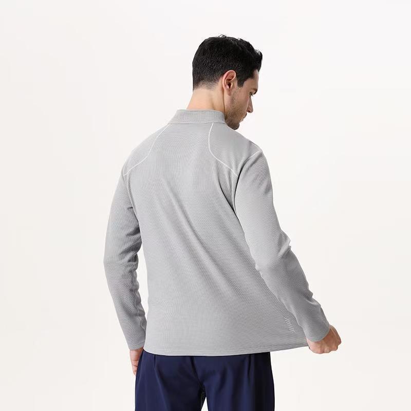 Men's Long Sleeve Half-Zip Sports Tee - Solid Color Stand Collar for Running and Fitness