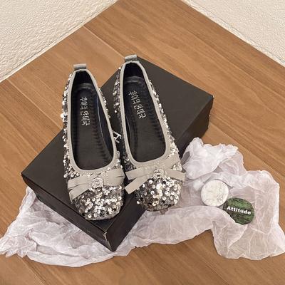 2024women's Spring New Style Bling Sequin Designer Simple Solid Color Flat Shoes for Women Elegant Bow Dress Queue Women's Shoes