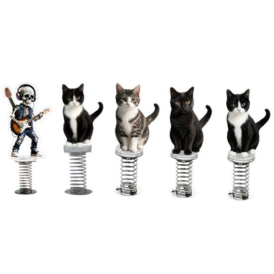Cat Spring Car Rocking Black White Cat Figurine 2d Flat Acrylic Swaying Dashboard