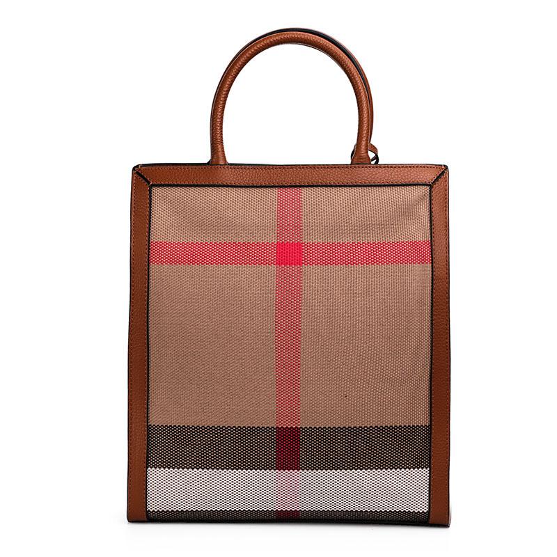 Classic Retro Handbags Fashion Casual Tote Plaid Canvas Luxury Shoulder Bag Genuine Leather Crossbody Bag For Ladies