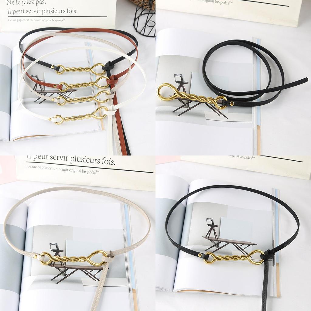 Fashion Gold Twisted Shape Knot Decoration Women Thin Belt For Casual Dress And Suit Waist Accessory