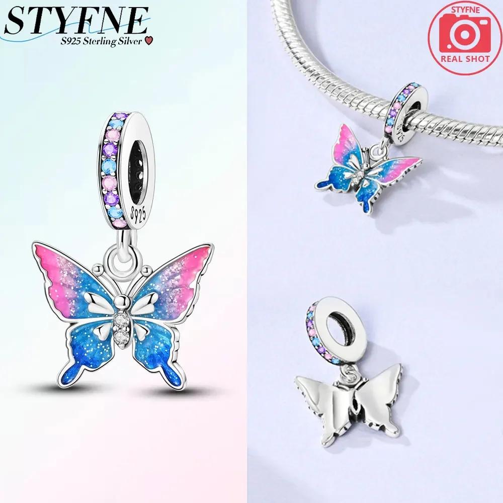 Exquisite Copper Blue Series Butterfly Beads Pendant Fit Bangle Charms Bracelet Diy Women Original Jewelry Gifts