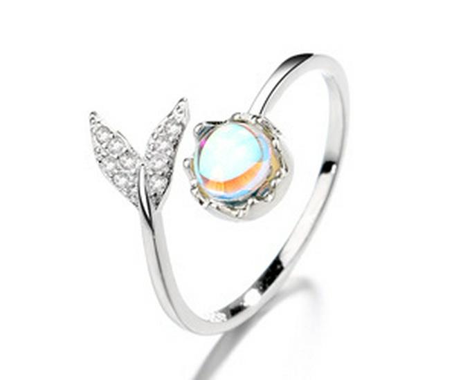 

Aurora Moonstone Fishtail Ring - Mermaid Mori Style Women s Index Finger Accessory Adjustable Open Size