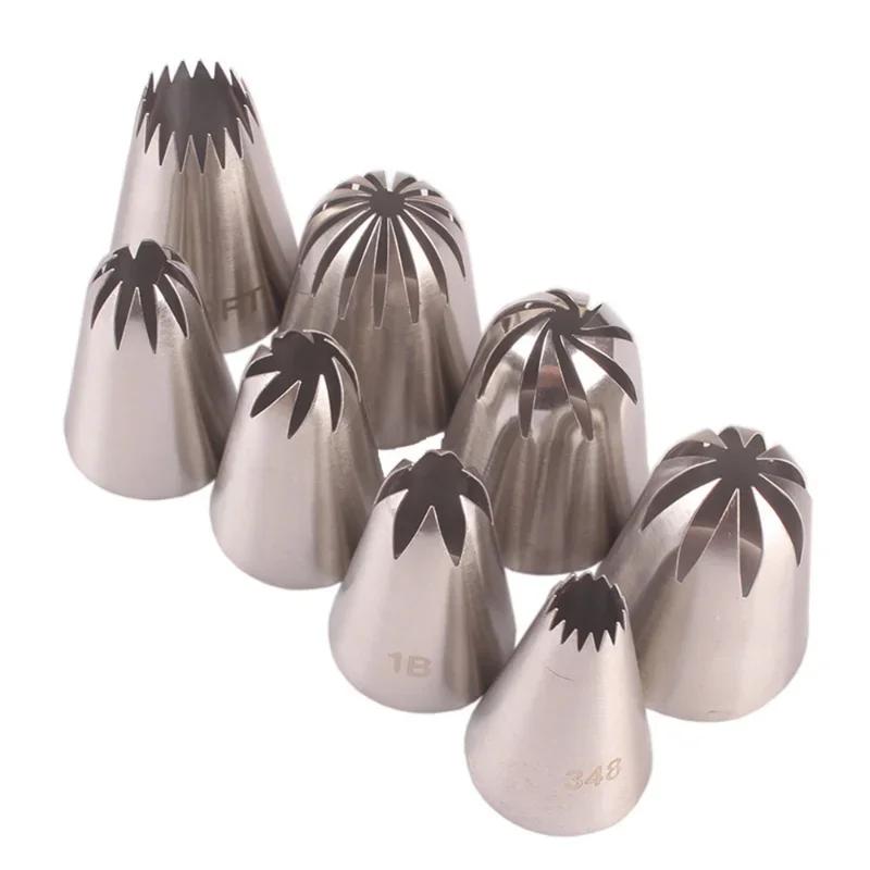 Cake Decorating Kitchen Baking Tools for Cupcake, 8Pcs/Set Large Pastry Nozzles Icing Piping Tips, Stainless Steel, Cream Rose