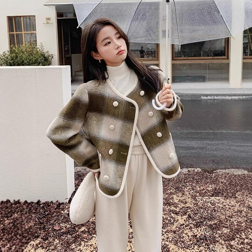 

Style High-end Cashmere Coat Women s Short Woolen Woolen Coat British Style Round Neck Double Row Autumn and Winter XL