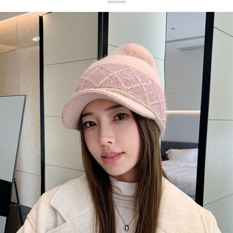 Women's Hats Are Cold-proof, New Winter Velvet Cycling Warm Wool Hats, Peaked Hats, Thickened Ear Protectors, Knitted.