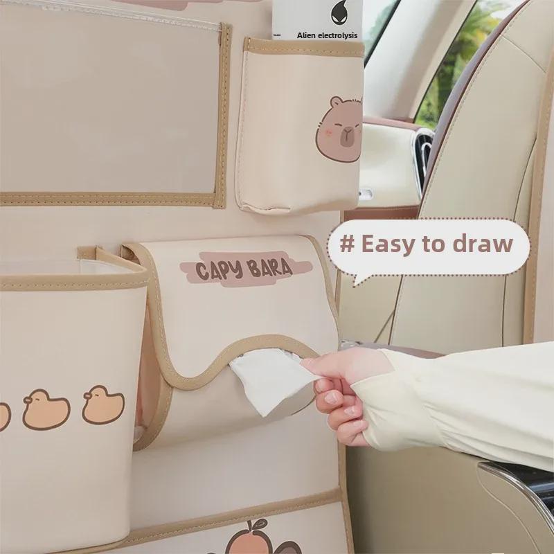 Capybara Car Storage Bag: Anti-Dirty, Anti-Kick, Cartoon Leather Trash Can