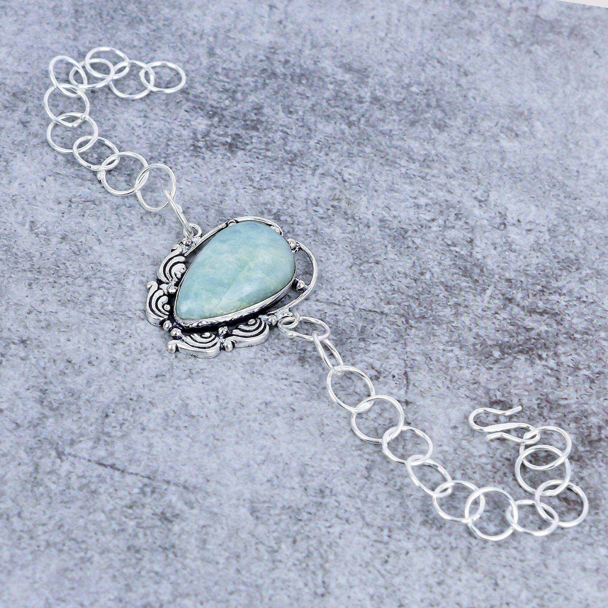 

Aquamarine Gemstone Handmade 925 Sterling Silver Bracelet 7-8 M-2722