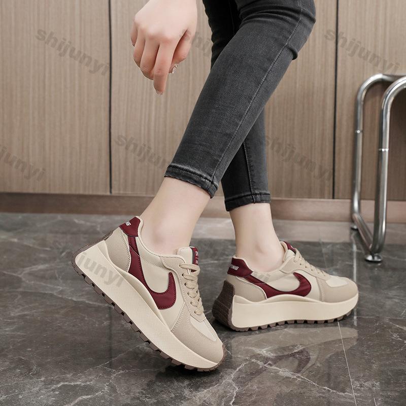 Fashion Women's Thick Bottom Platform Sneakers Spring New Mix Color Lace-Up Casual Shoes Woman Round Toe Non Slip Vulcanized Sport Shoes