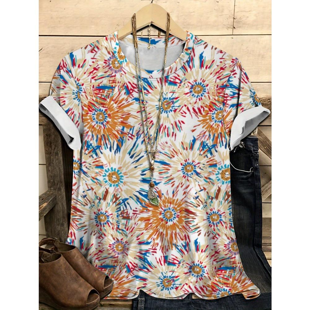 Colorful Landscape and Flower Pattern 3D Digital Printing Women's Trendy Round Neck Short Sleeve T-shirt