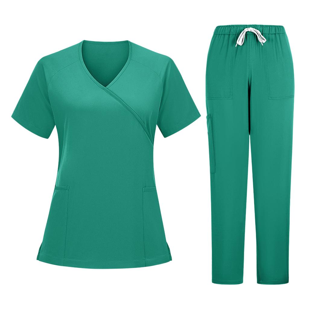 Damen V-Ausschnitt Kurzarm Zweiteiliges Uniform Set für die Arbeit