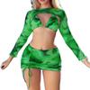 New European and American Tie-dye Bikini 4-piece Swimsuit Women's Long-sleeved Blouse Beach Bikini Swimsuit