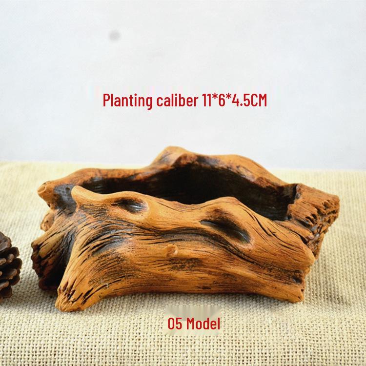 Creative Retro Cement-Look Tree Stump Succulent Planter