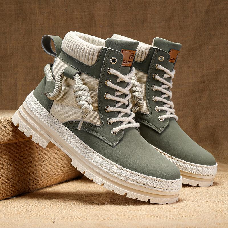 Autumn New Shoes for Men Boots Outdoor Leather Casual Platform Hiking Shoes Fashion Colors Patchwork Snow Boots