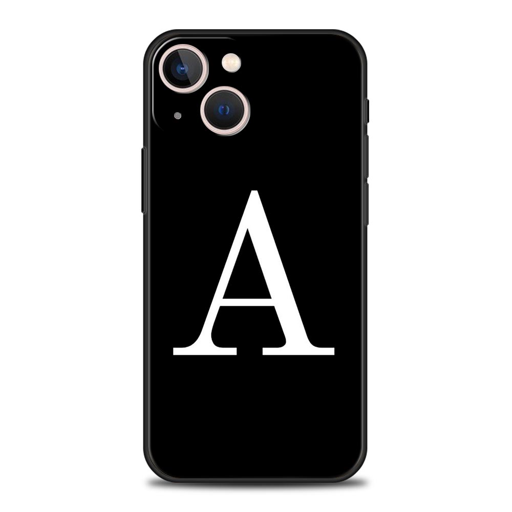 Initial Letter A Z Phone Case For iPhone 17 16 15 Pro Max 11 12 13 14 7 8 Plus SE 2020 X XR XS Cover Soft Black
