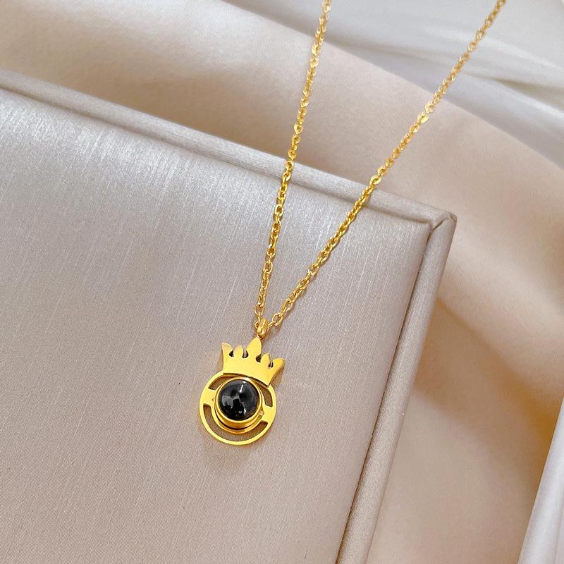 316L Stainless Steel Crown Pendant Necklace for Women and Girls Fashion Collarbone Chain Necklace Gift