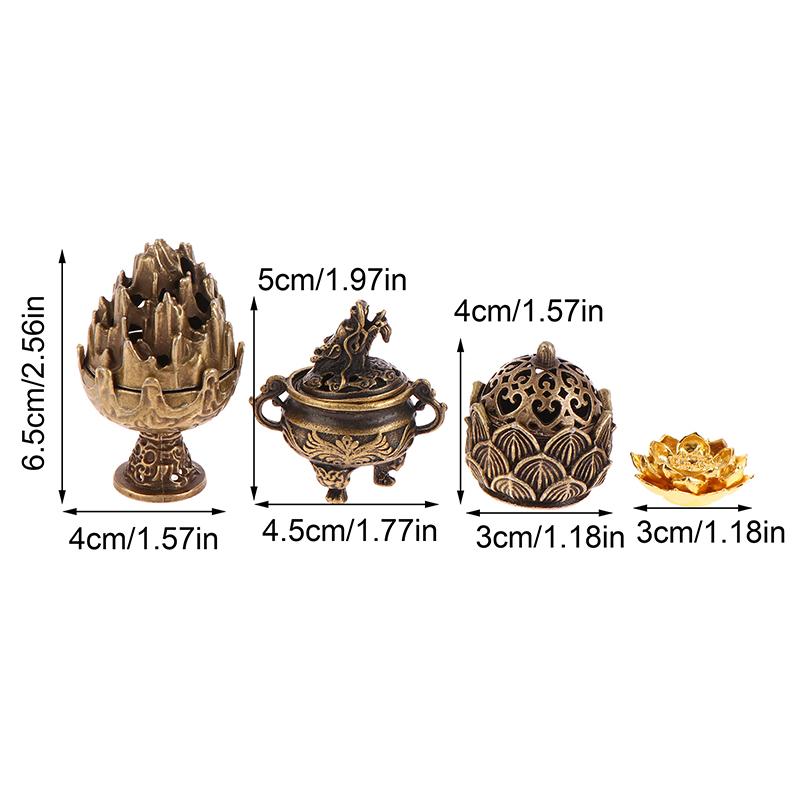 1Pc Retro Alloy Small Lotus Mountain Hollow Out Incense Stick Burner Incense Holder With Cover Home Decoration Crafts