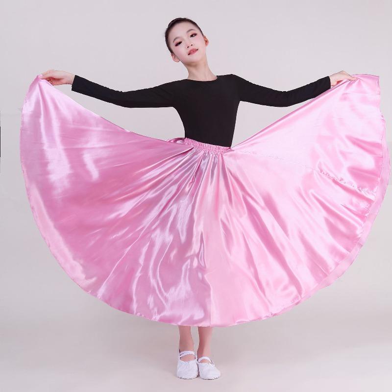 Girls Spanish Flamenco Skirt Big Swing Dance Costume – Kids Ruffled Tiered Performance Skirt for Stage Opening Show