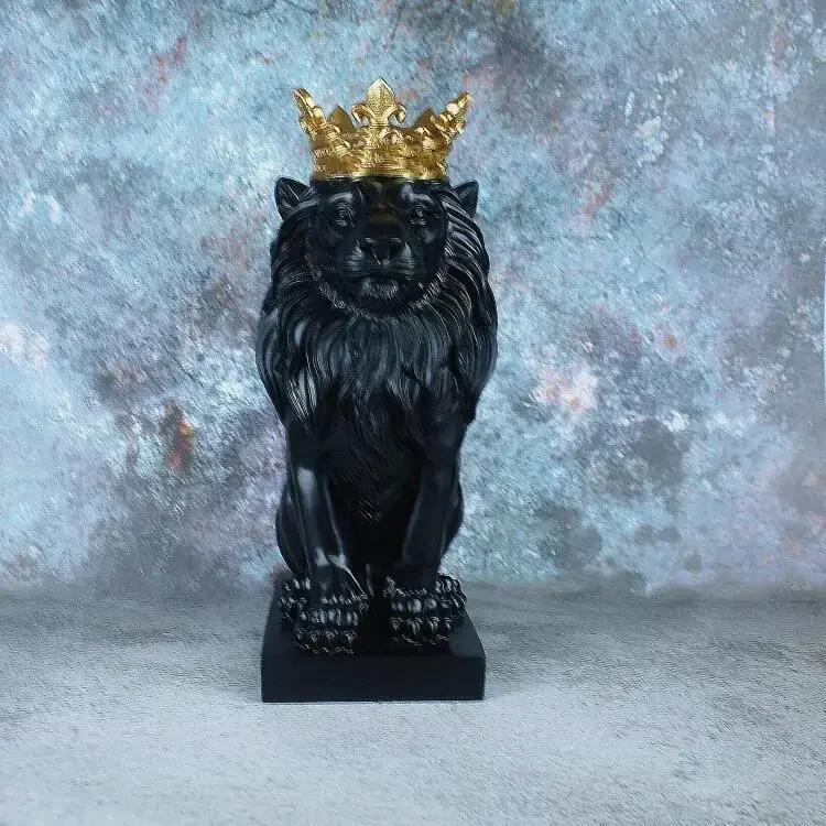 Resin Lion Statue Crown Lions Sculpture Animal Figurine Abstract Decoration Home Decor Nordic Model Decor Table Ornaments