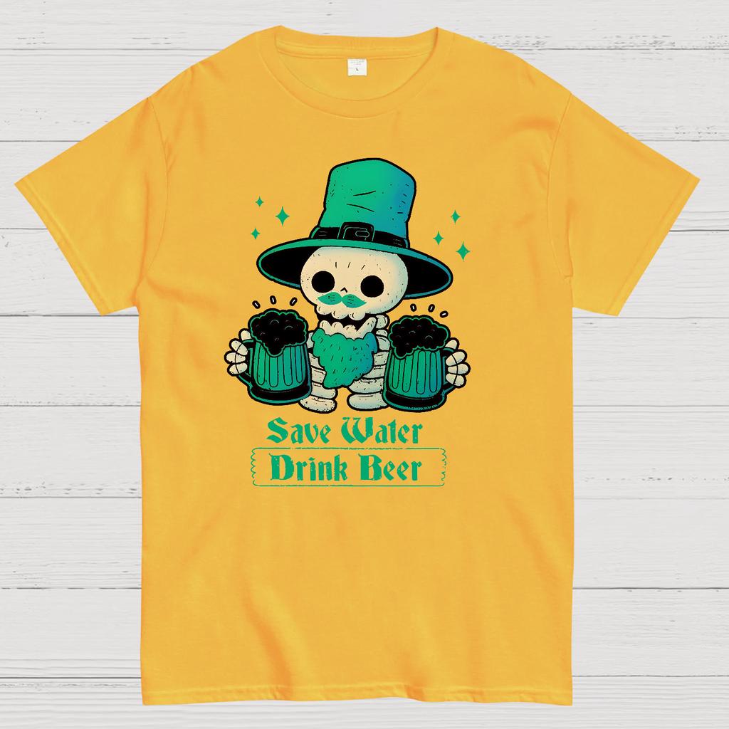 Skeleton St Patrick drinks Beer Cotton Summer Casual Cool Loose T-Shirt