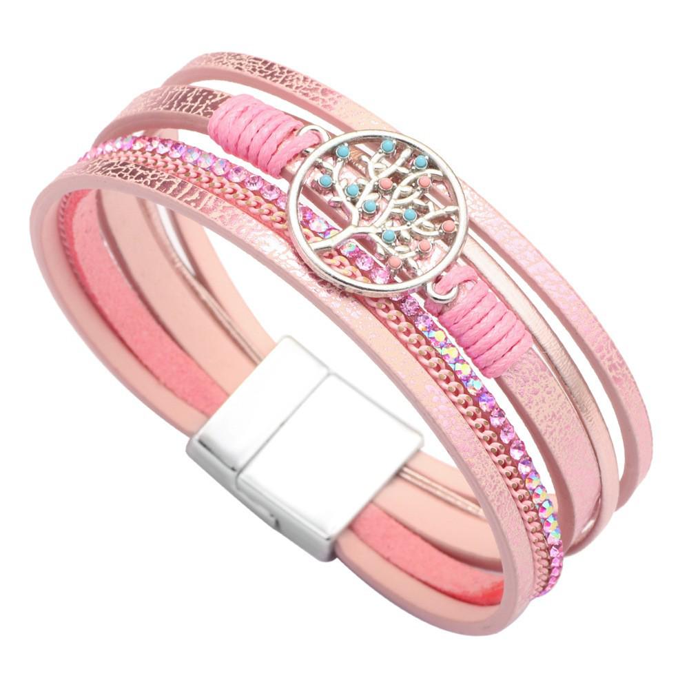 Bohemian Micro-Diamond Cross Bracelet with Magnetic Clasp & PU Leather