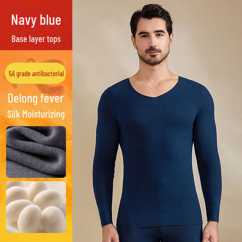 Men's V-Neck Cashmere Silk Velvet Thermal Underwear Set